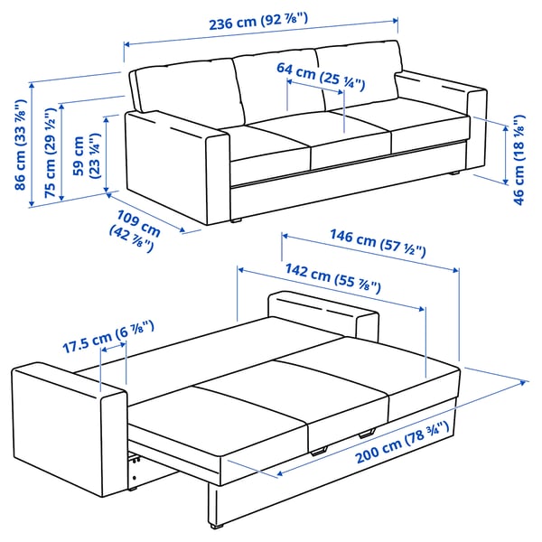 BÅRSLÖV Sofá cama 3 puestos, Tibbleby beige con gris