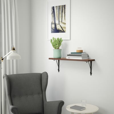 BERGSHULT / KROKSHULT Repisa de pared, Efecto nogal/gris oscuro, 80x20 cm