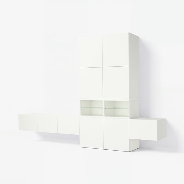 BESTÅ Combinación almacenaje audio/vídeo, blanco/Lappviken blanco, 360x42x231 cm