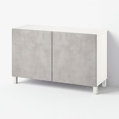 BESTÅ Mueble sala con puertas, blanco Kallviken/gris claro Efecto cemento, 120x42x74 cm