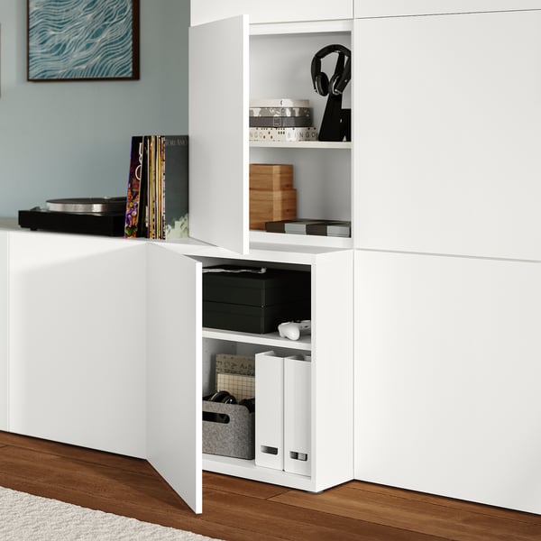 BESTÅ Mueble sala con puertas, blanco Lappviken/blanco, 300x42x193 cm
