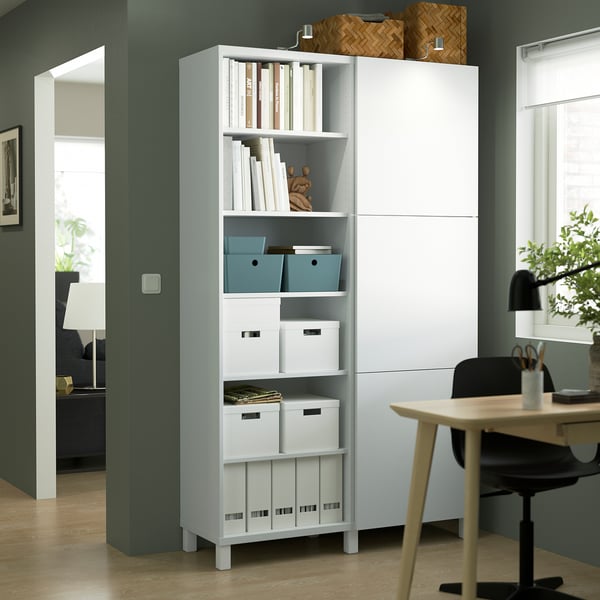 BESTÅ Mueble sala con puertas, blanco/Lappviken/Stubbarp blanco, 120x42x202 cm