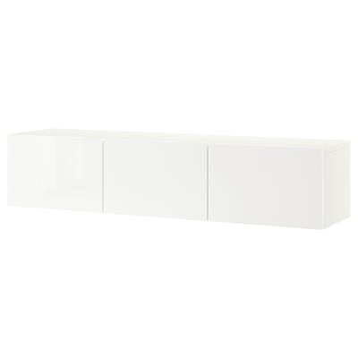 BESTÅ Mueble TV, blanco/Selsviken Alto brillo/blanco, 180x42x38 cm