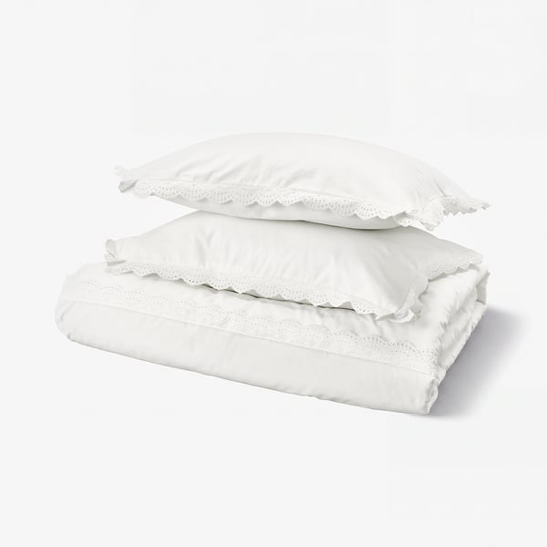 BIRGITTARÖNN Funda plumón con 2 fundas almohada, blanco, 240x220/50x60 cm