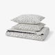 BJÖRKGRÅMAL Funda plumón con 2 fundas almohada, negro blanco/Lunares, 240x220/50x60 cm