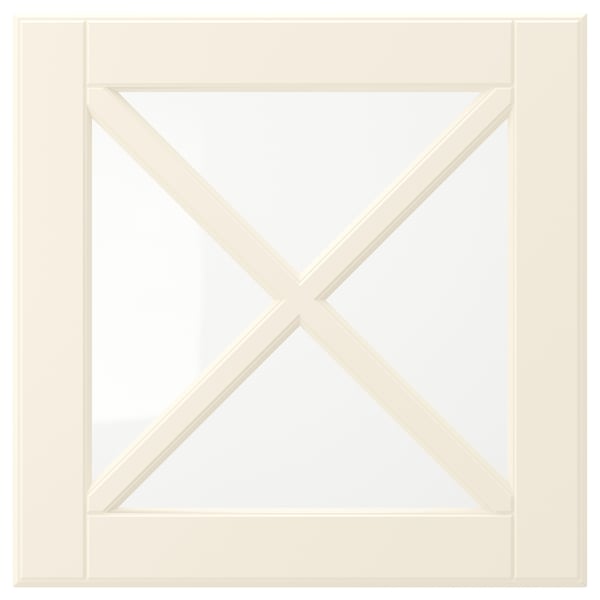 BODBYN Puerta vidrio con molduras, blanco hueso, 40x40 cm