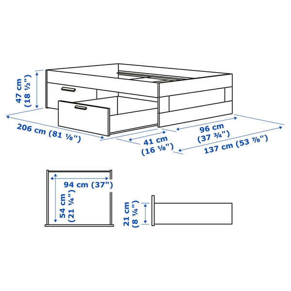 BRIMNES Estructura cama con almacenamiento, blanco, 90x200 cm