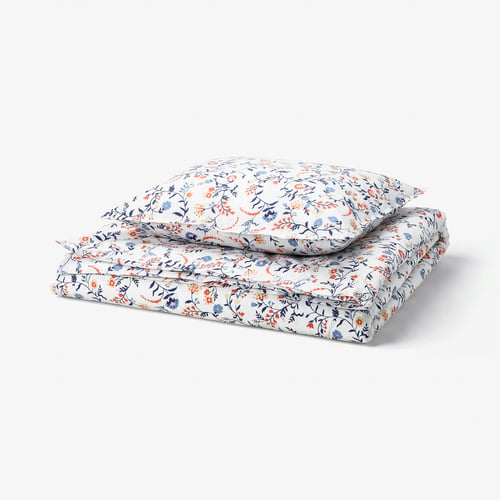 BRUDKRUSBÄR Funda de plumón y funda almohada, blanco multicolor/floral, 150x200/50x60 cm