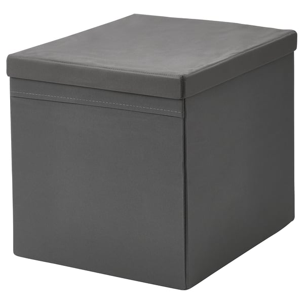 DRÖNA Caja con tapa, gris oscuro, 34x39x33 cm