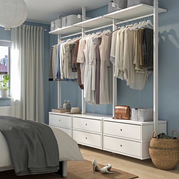 ELVARLI Combinación de clóset, blanco, 258x51x222-350 cm