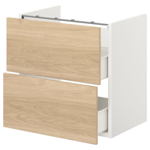 ENHET Mueble base para lavamanos, blanco/Efecto roble, 60x42x60 cm