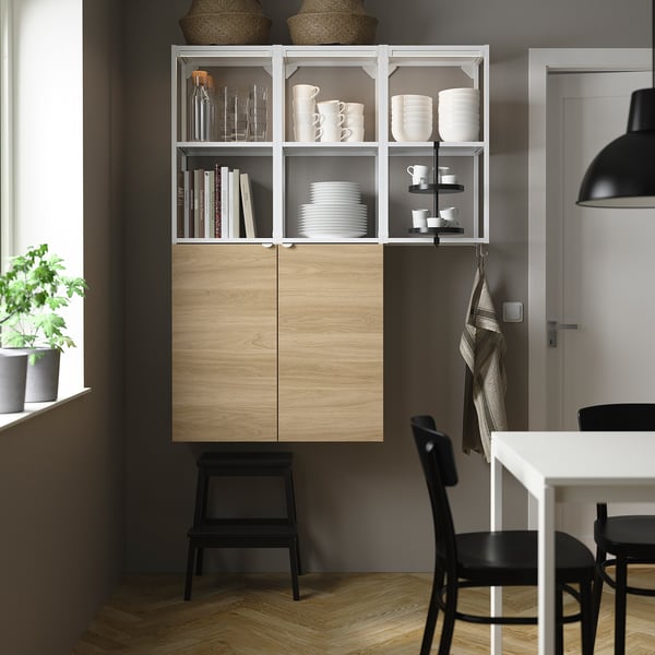 ENHET Mueble, blanco/Efecto roble, 120x32x150 cm