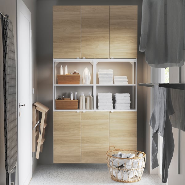 ENHET Mueble, blanco/Efecto roble, 120x32x225 cm