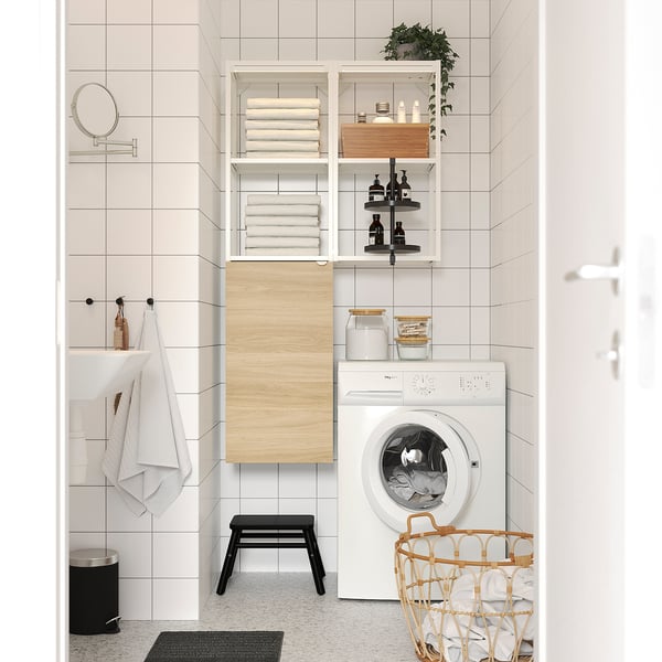 ENHET Mueble, blanco/Efecto roble, 80x32x150 cm