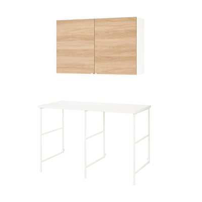 ENHET Mueble, blanco/Efecto roble, 139x63.5x90.5 cm