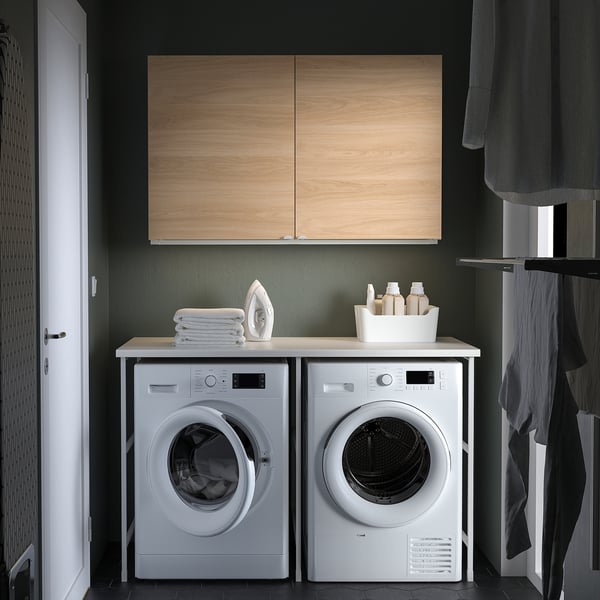 ENHET Mueble, blanco/Efecto roble, 139x63.5x90.5 cm