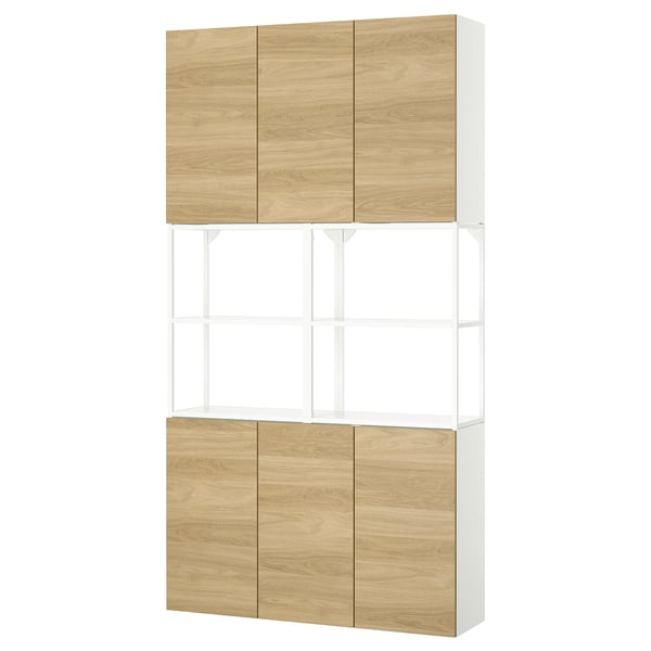 ENHET Mueble, blanco/Efecto roble, 120x32x225 cm