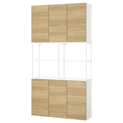 ENHET Mueble, blanco/Efecto roble, 120x32x225 cm