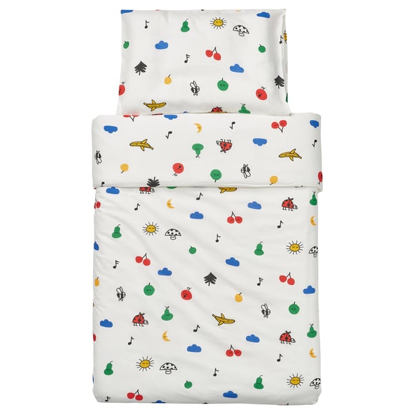 GRÖNFINK Funda plumón y funda almohada cuna, multicolor, 110x125/35x55 cm
