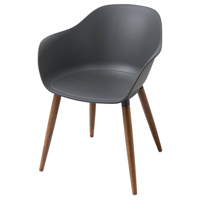 GRÖNSTA Silla con apoyabrazos int / ext, gris/café oscuro con madera