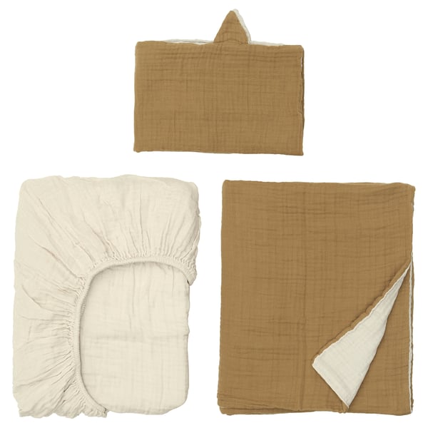 GULDVÄVARE Ropa de cuna, 3 piezas, amarillo oscuro/beige, 60x120 cm