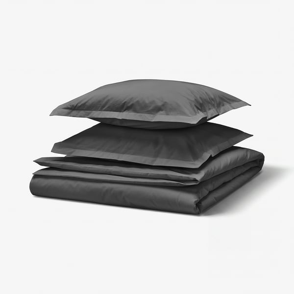HAMPFLOCKEL Funda plumón con 2 fundas almohada, gris oscuro, 240x220/50x60 cm