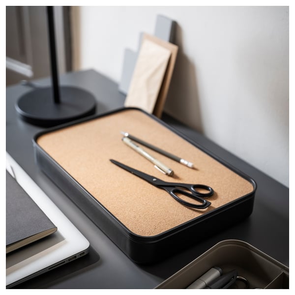 HARVMATTA Caja con tapa, gris oscuro, 24x35x6 cm