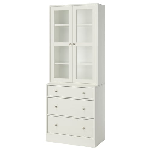 HAVSTA Combi almacenaje puertas vidrio, blanco, 81x47x212 cm