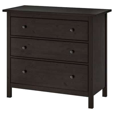 HEMNES Cómoda de 3 cajones, negro con café, 108x96 cm
