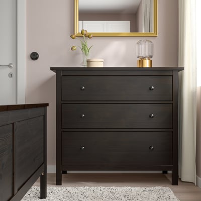 HEMNES Cómoda de 3 cajones, negro con café, 108x96 cm