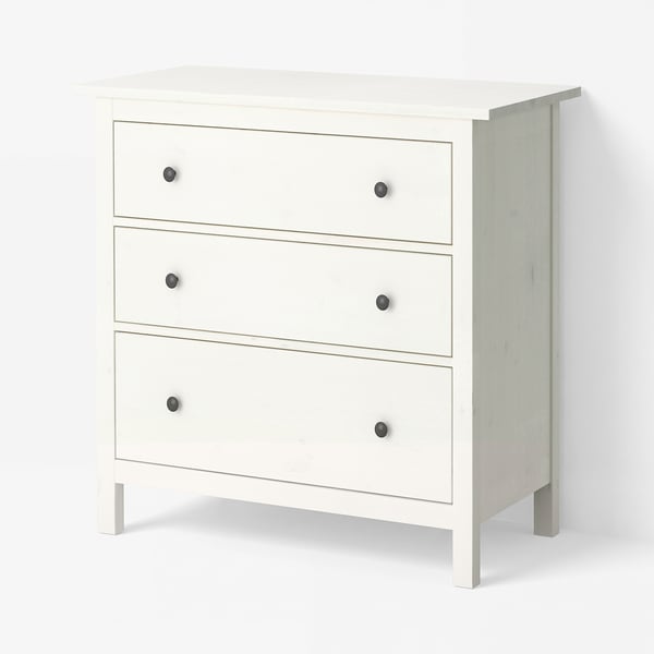 HEMNES Cómoda de 3 cajones, tinte blanco, 108x96 cm