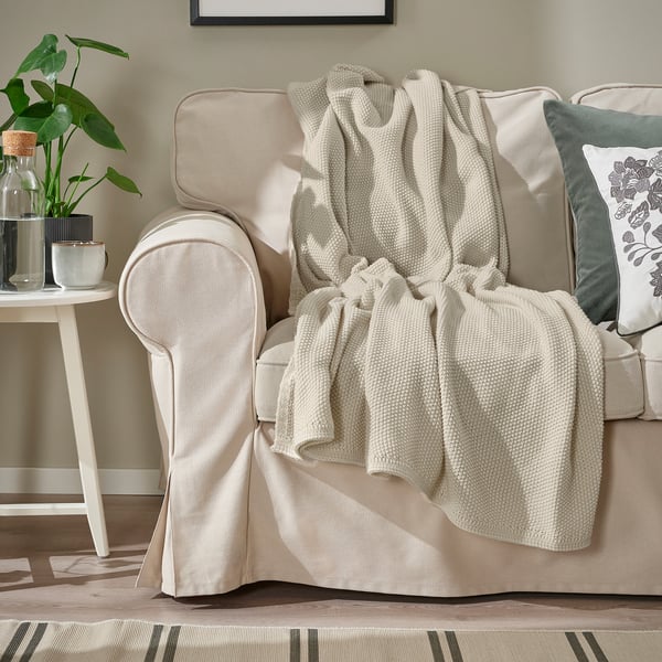 HUMLEMOTT Manta, blanco hueso, 130x170 cm