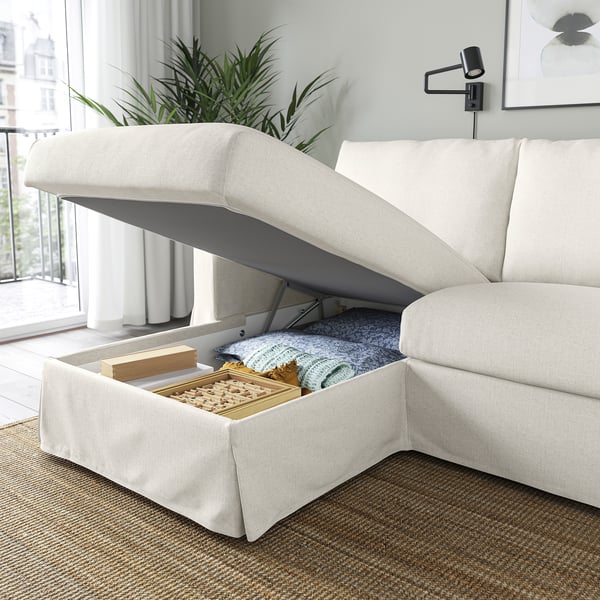 HYLTARP Sofá 3 con chaiselongue izda, Gransel beige