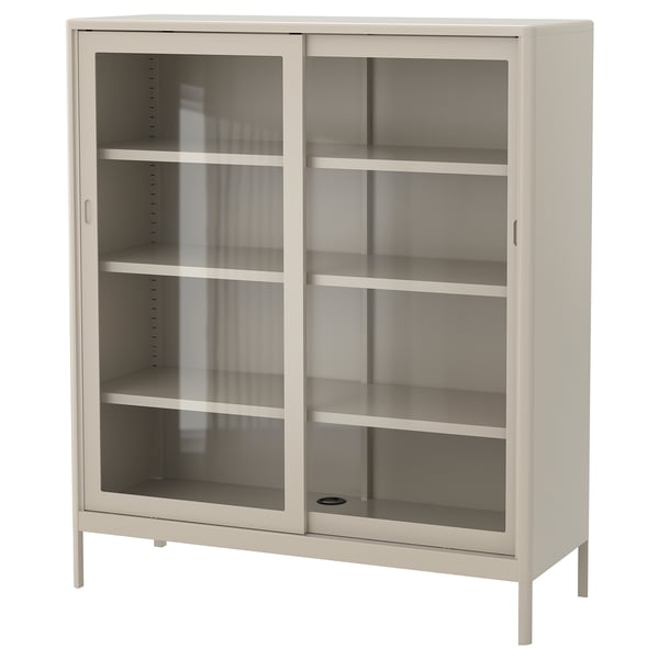 IDÅSEN Mueble con puertas de vidrio, beige, 120x140 cm