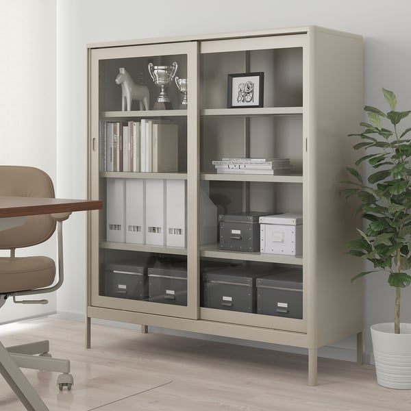IDÅSEN Mueble con puertas de vidrio, beige, 120x140 cm