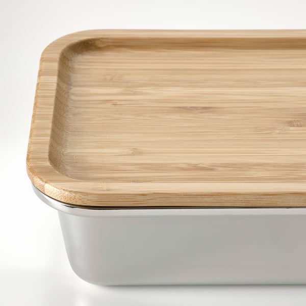 IKEA 365+ Contenedor de alimentos con tapa, rectangular Acero inoxidable/bambú, 1.0 l