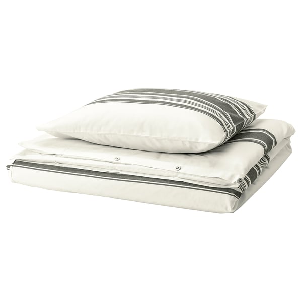 JÄTTEFRÄKEN Funda de plumón y funda almohada, blanco/gris oscuro, 150x200/50x60 cm