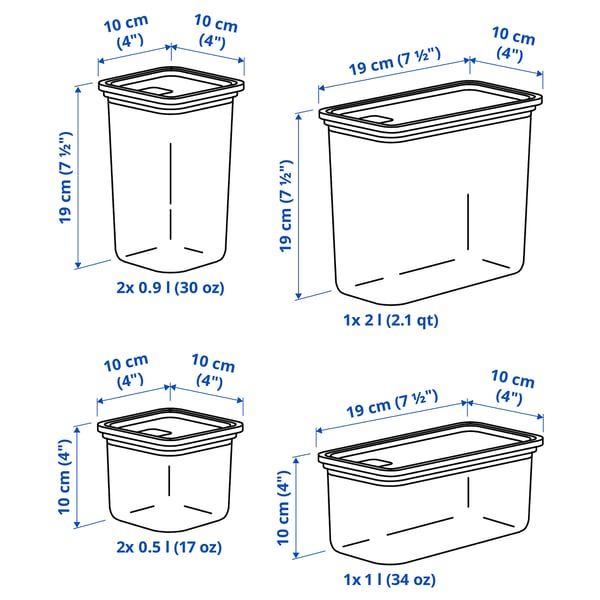 KORALLVIPPA Recipiente con tapa, juego de 6, transparente