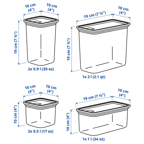 KORALLVIPPA Recipiente con tapa, juego de 6, transparente