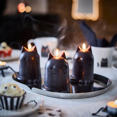 KUSTFYR Vela sin aroma, Gato negro, 12 cm
