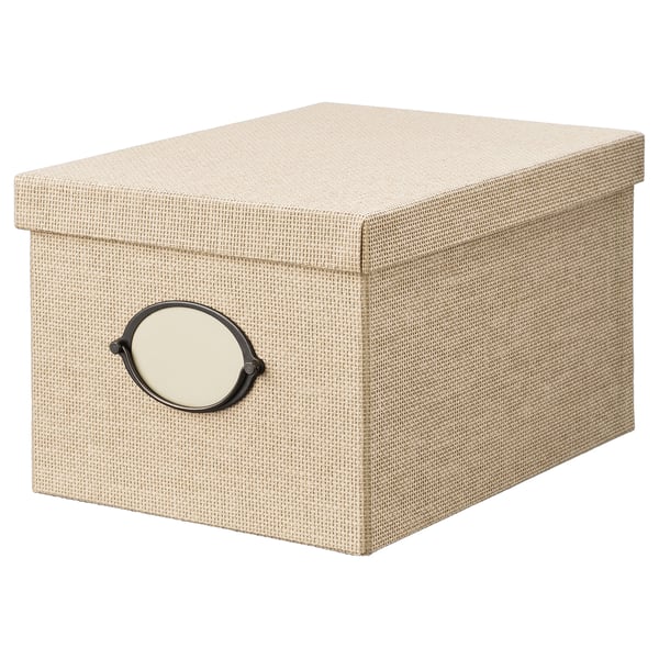 KVARNVIK Caja con tapa, beige, 25x35x20 cm