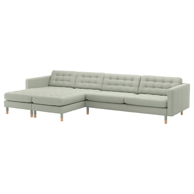 LANDSKRONA Sofá 5 puestos, con chaiselongues/Gunnared verde claro con madera