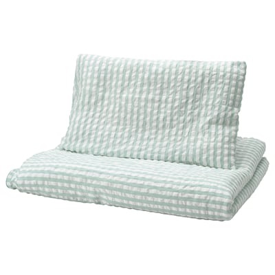 LEN Funda plumón y funda almohada cuna, blanco azul/a rayas Sirsaca, 110x125/35x55 cm