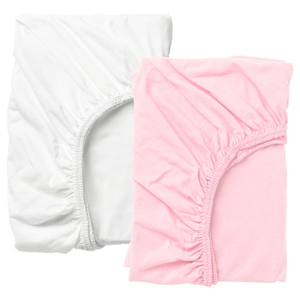 LEN Sábana ajustable para cuna, blanco/rosado, 60x120 cm