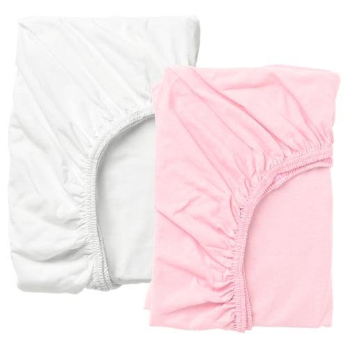 LEN Sábana ajustable para cuna, blanco/rosado, 60x120 cm