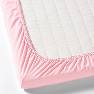 LEN Sábana ajustable para cuna, blanco/rosado, 60x120 cm