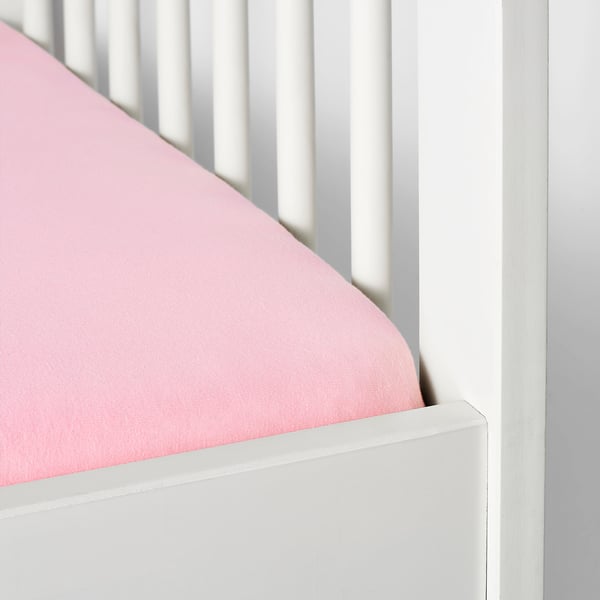 LEN Sábana ajustable para cuna, blanco/rosado, 60x120 cm