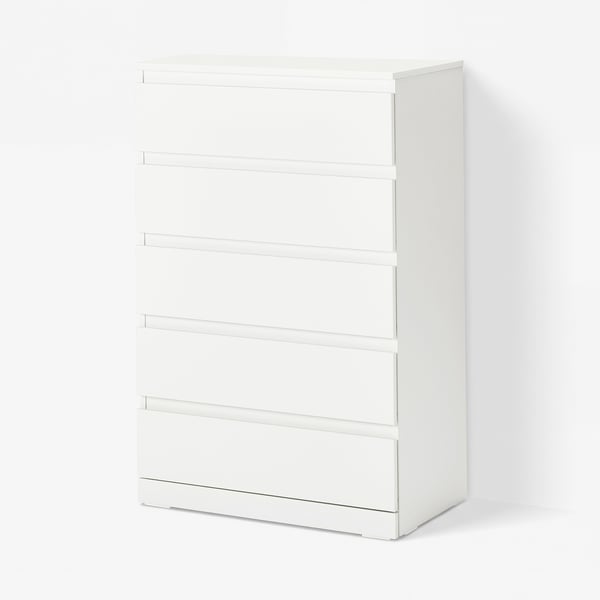 LILLBERGET Cómoda de 5 cajones, blanco, 70x43x108 cm