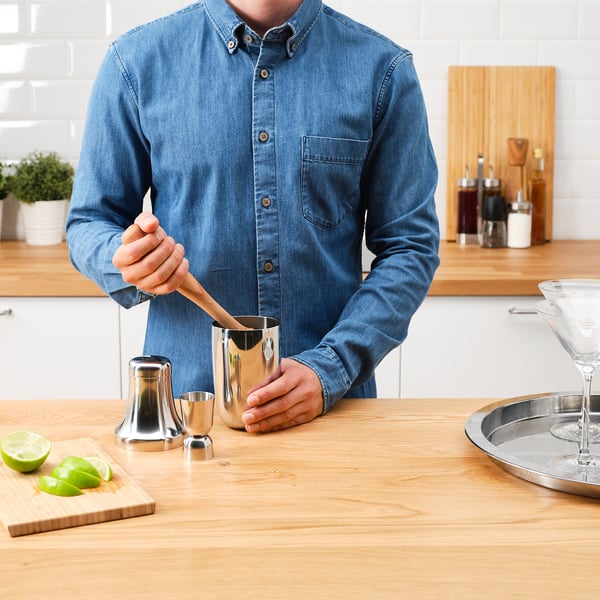 LUFTTÄT Set bar, 3 piezas, Acero inoxidable/Madera