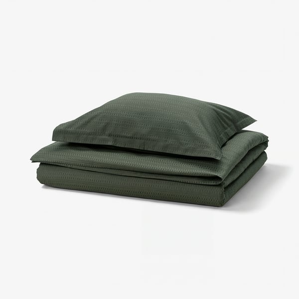 LUKTVICKER Funda de plumón y funda almohada, verde oscuro, 150x200/50x60 cm